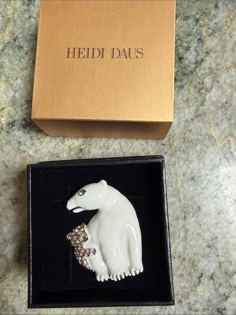 Heidi Daus White Polar Bear & Cub Brooch with Crystal Accents